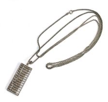 A silver abacus pendant on a long silver ropetwist chain, 150cmL unclasped length, gross weight 57g