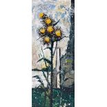 Jack Pender (1918-1998), study of yellow thistles, oil on board, signed, 47x19cm