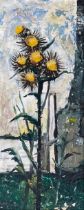Jack Pender (1918-1998), study of yellow thistles, oil on board, signed, 47x19cm