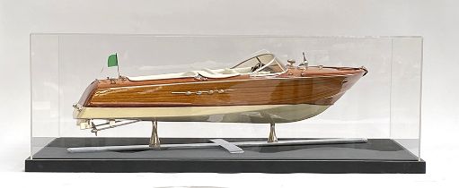 Model boat interest: A scale model of a Venetian motor launch, 64cm long, within a perspex case, the