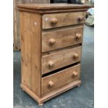 A narrow pine chest of four drawers (af), 68x42x103cmH