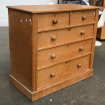 A Victorian pine chest of two short over three graduating drawers, 107x55x98cmH