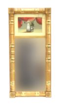 An American Federal period giltwood mirror, the reverse painting on glass depicting a woman beside