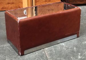 A leather and stainless steel hall bench/stool, 88cmL