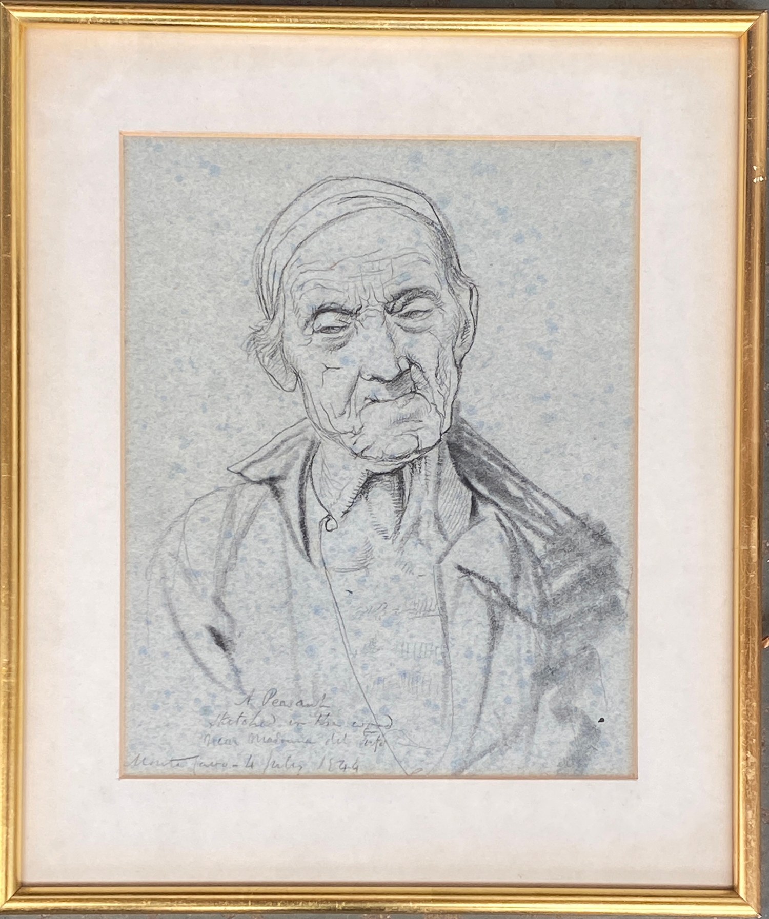 19th century pencil study, 'A Peasant Sketched in a Wood', inscribed lower left, dated 1844, 23x19cm - Image 2 of 2