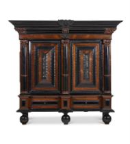 A massive Dutch rosewood and ebonised schrank in 17th century style, 18th century and later, the
