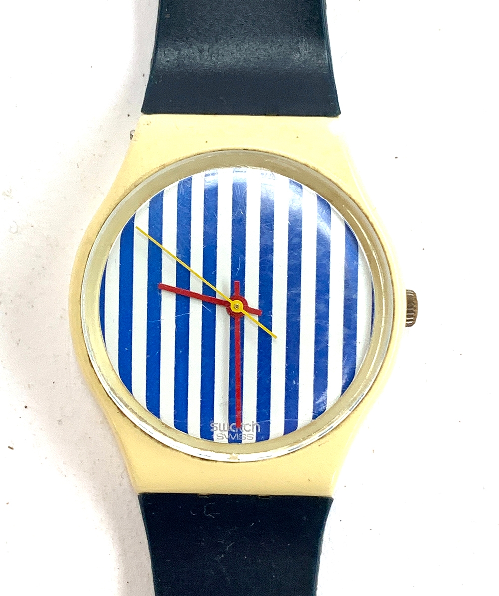 A Swatch watch with blue and white striped face, together with an Old England watch - Image 2 of 2