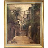 20th century oil on canvas of a Gran Canarian street, signed indistinctly and dated '67, 59.5x49cm