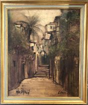 20th century oil on canvas of a Gran Canarian street, signed indistinctly and dated '67, 59.5x49cm