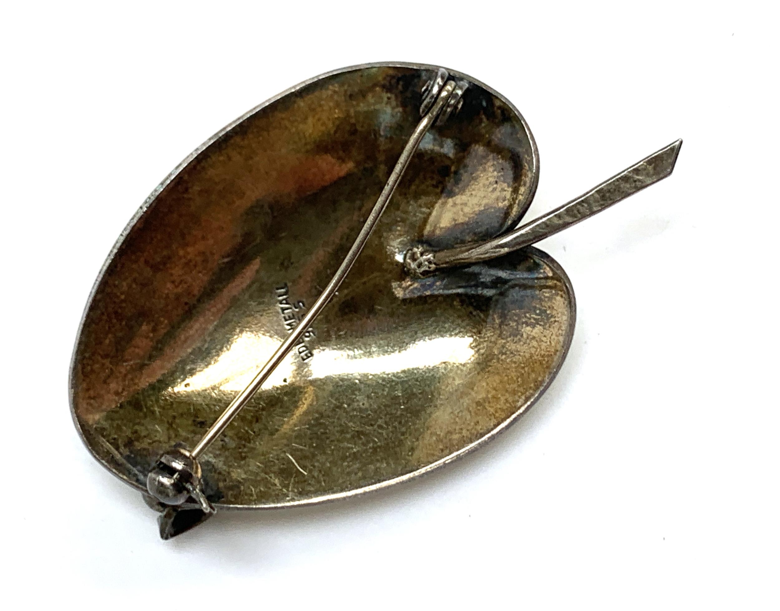 A Danish Volmer Bahner silver and white guilloche enamel brooch in the form of a stylised leaf, - Image 2 of 2