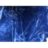 A pair of blue velvet curtains, lined, approx. 197cm drop, 110cm ungathered width
