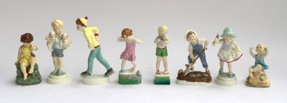 A collection of eight Royal Worcester 'Days of the Week' children figurines, the tallest 20cmH