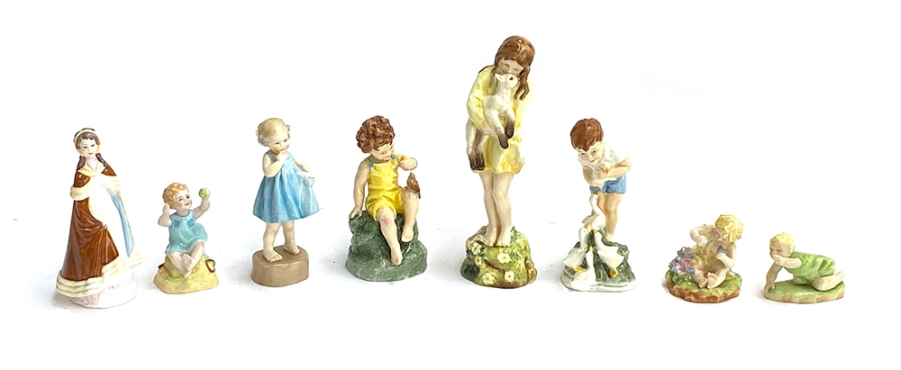 Eight Royal Worcester figurines, 'Spring', 'Mischief', 'Michael' modelled by F.G. Doughty, 'Young