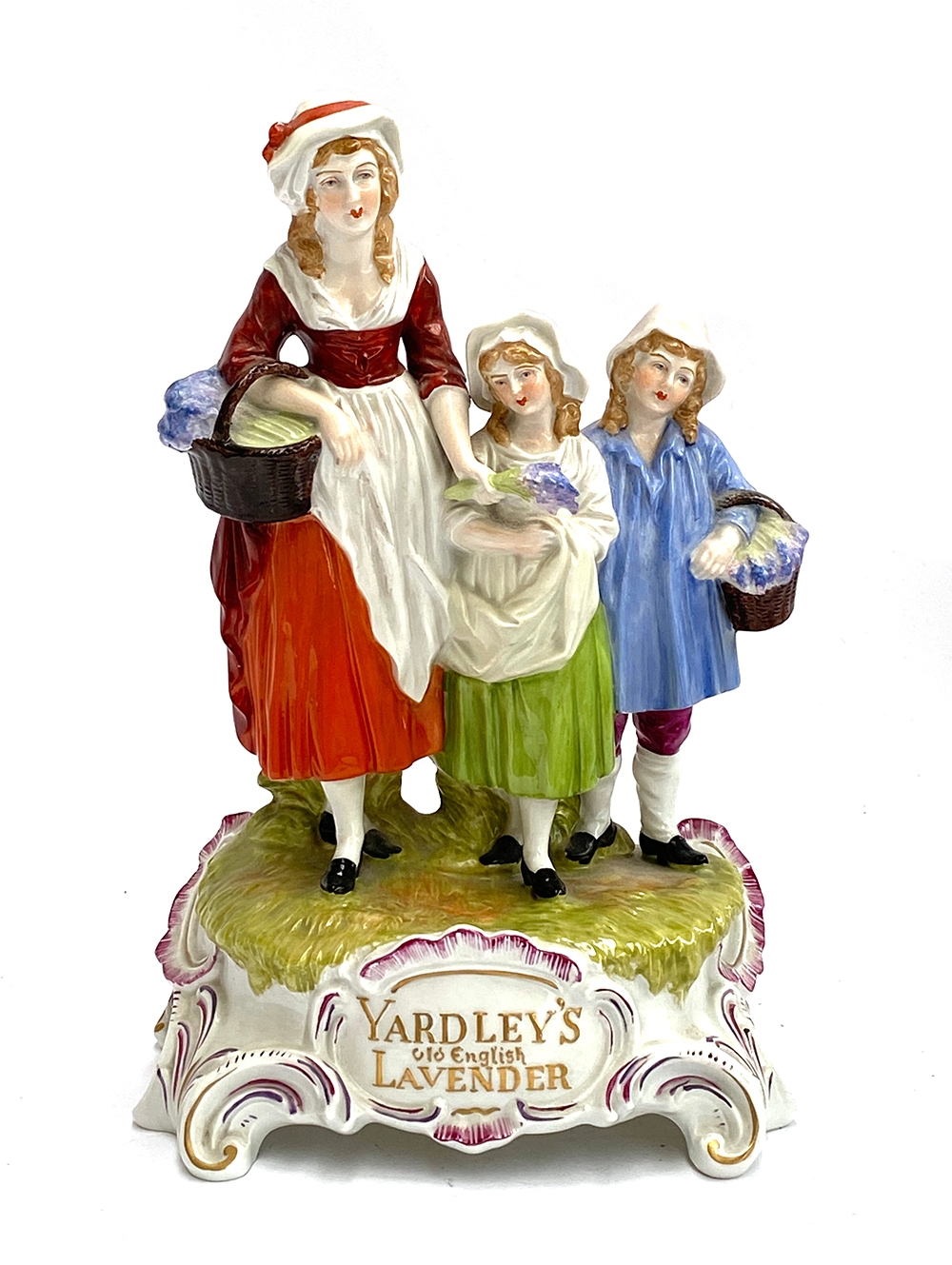 A Dresden porcelain 'Yardley's Old English Lavender' figure group, 31cmH