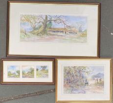Three John Grant watercolours of farm and country scenes, all signed in pencil, the largest 55.