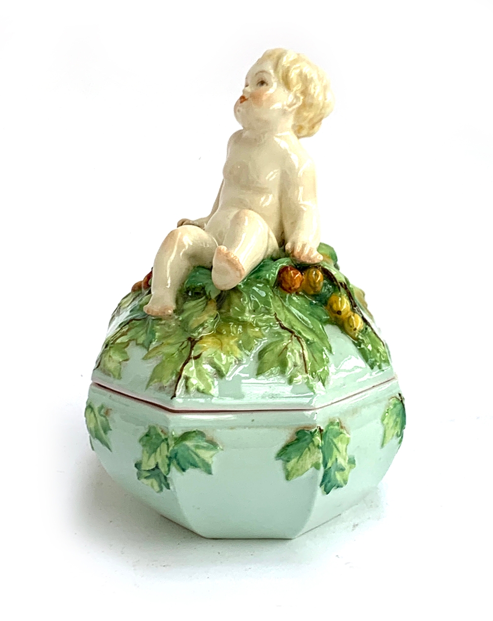A rare early 20th century Royal Worcester porcelain box, modelled by Henri Bargas, the lid - Image 2 of 12