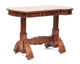 A French Art Nouveau style mahogany and rosewood side table, the rectangular top with moulded edge