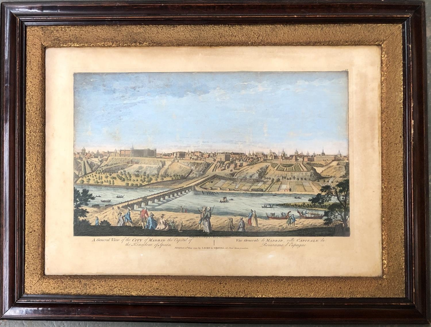 Late 18th century hand coloured engraving 'A General View of The City of Madrid' published 1794 by