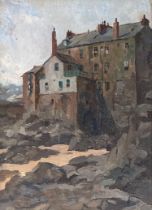 William Todd-Brown (1875–1952), study of buildings at low tide, oil on board, 33x24cm