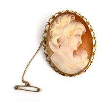 A 9ct gold mounted shell cameo brooch, hallmarked WJP, Birmingham 11.8g gross weight