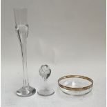 A Daum glass candlestick holder of flower bud form, 11cmH; a tall Daum glass vase, 34cmH; and a