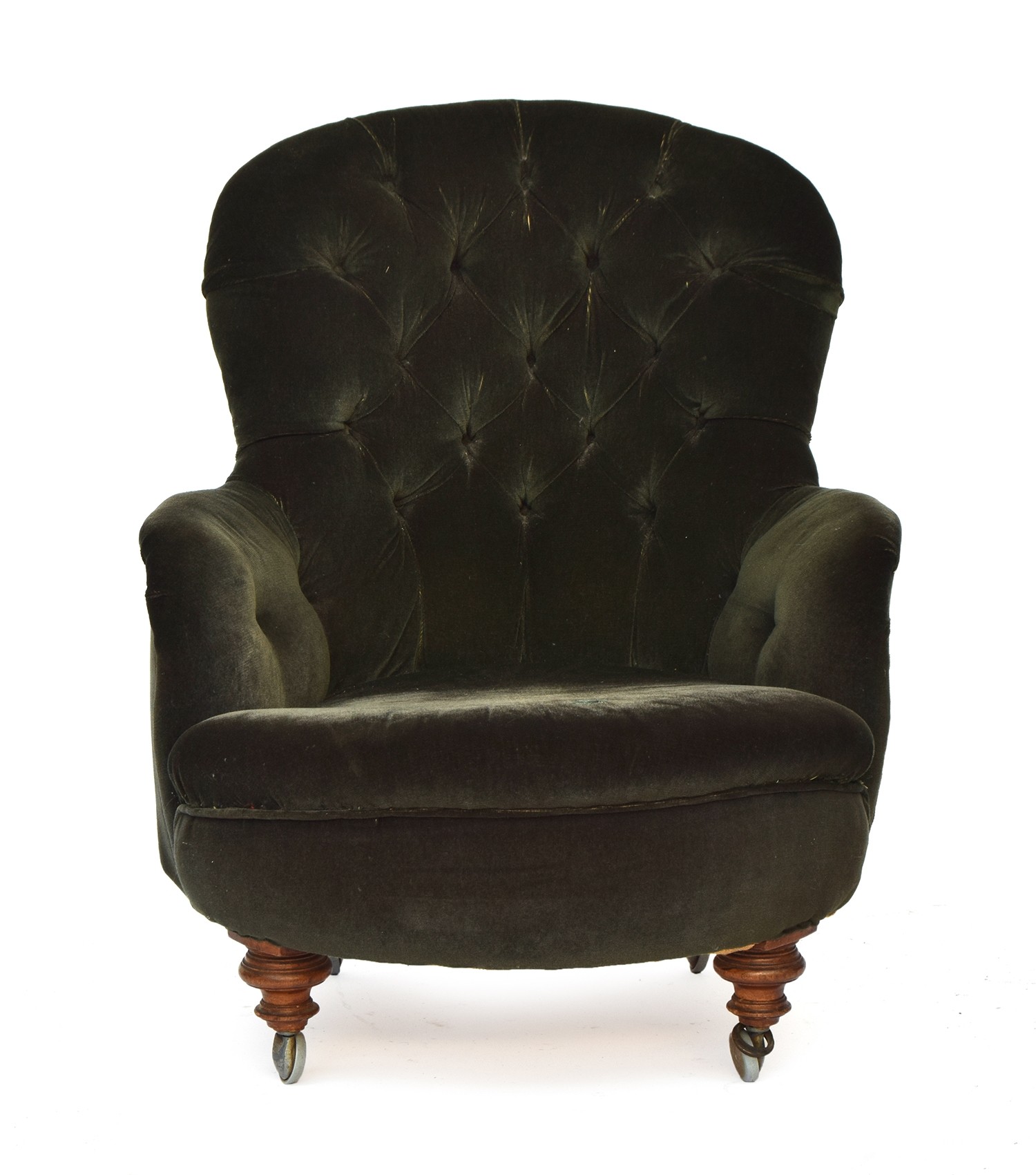 A Victorian buttonback armchair by Cornelius V Smith, on turned front legs, one back leg stamped - Image 2 of 2