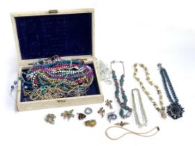 A mixed lot of costume jewellery, to include a silver an enamel RAF brooch
