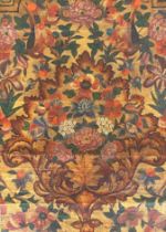 A Persian lacquered panel, florals on a gold ground, 61x44cm