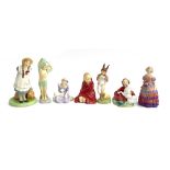 A group of Royal Doulton figurines: 'Polyanna', 'To Bed', 'Mary Had a Little Lamb', 'Little Pig', '