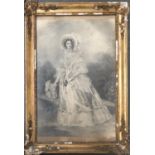 A 19th century gilt gesso picture frame (af) 60x41.5cm, containing a print of a lady, rebate 53.