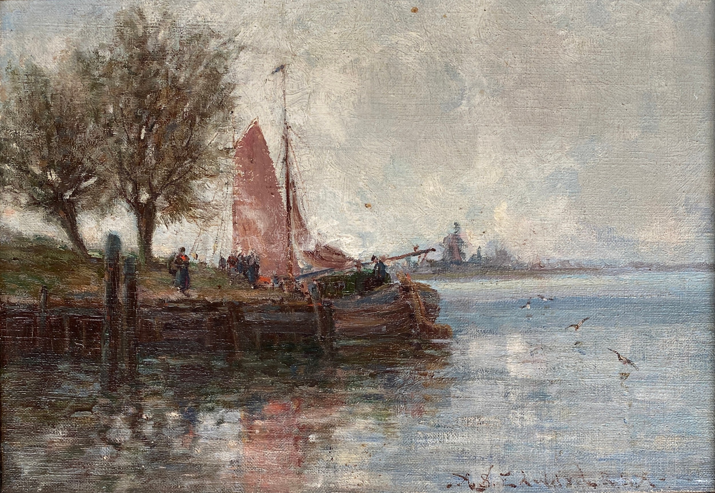 Alfred Sanderson Edward RBA (1852-1915), Dutch scenes with windmill and river, 19th century oil on - Image 4 of 5