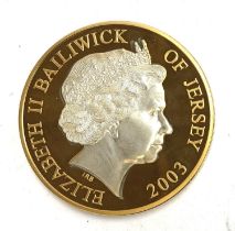 An Elizabeth II Golden Jubilee ten pound coin, Jersey 2003, gold plated 925 silver, approx 155g