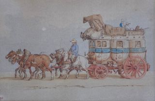Charles Cooper Henderson (1803-1877), watercolour of a coach, monogrammed lower left, 18x27cm