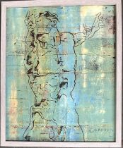 Andrew Leppard (b.1959), abstract male nude, oil monoprint, 50x39.5cm