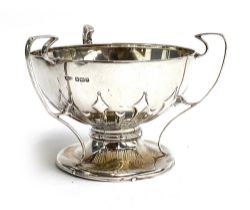 An Arts and Crafts silver tri-handled bowl, James Dixon & Sons Sheffield, 1908, 9cmH, 151g