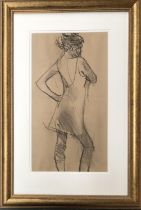 20th century charcoal sketch of a lady, 38.5x21cm