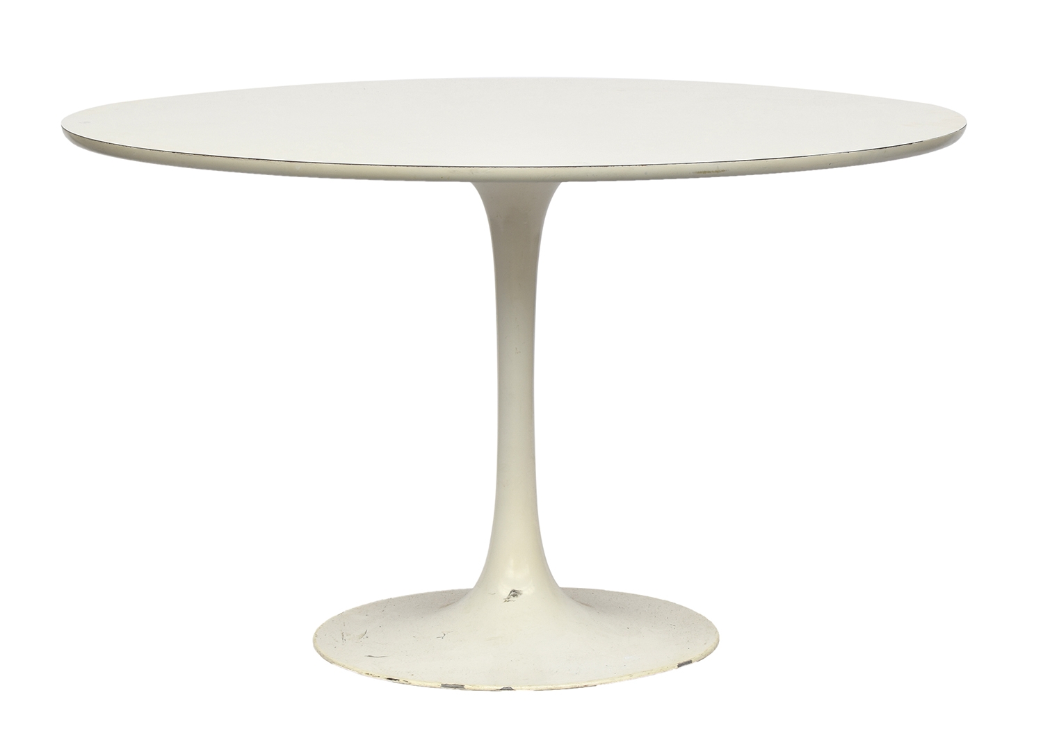 A white Knoll Eero Saarinen 'Tulip' style circular dining table with white formica top, 121cm - Image 2 of 4