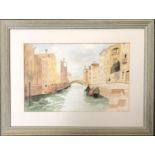 20th century watercolour of a Venetian canal, signed indistinctly lower right, 23x35.5cm