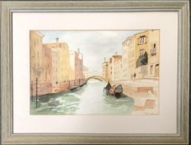 20th century watercolour of a Venetian canal, signed indistinctly lower right, 23x35.5cm