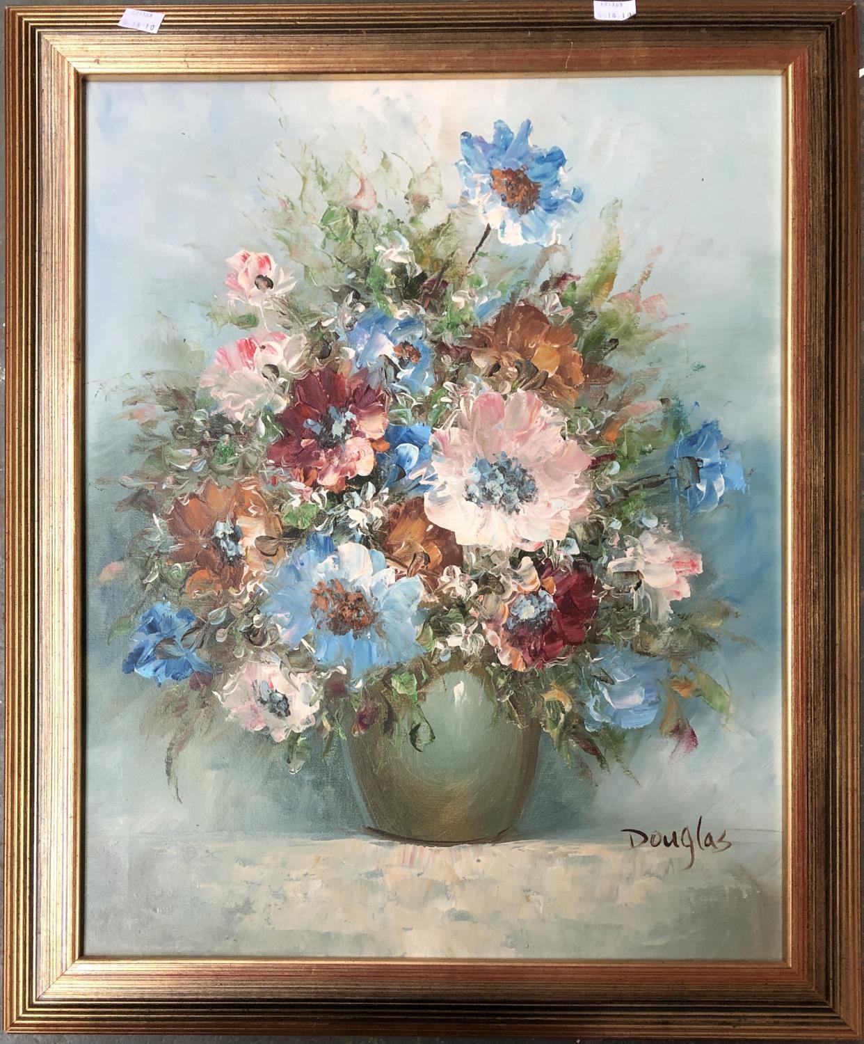 20th century oil on canvas, still life of flowers, signed Douglas, 50x39.5cm