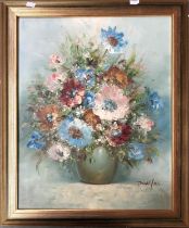 20th century oil on canvas, still life of flowers, signed Douglas, 50x39.5cm