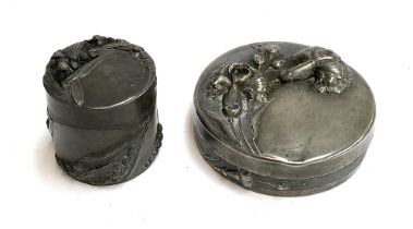 An art nouveau Etain fin Garanti pewter lidded box, signed Emenault(?), 13.5cmD; together with a