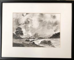 A.M. Rae, monochrome wash, 'Gathering Storm', 19.5x27.5cm, signed and dated '01,