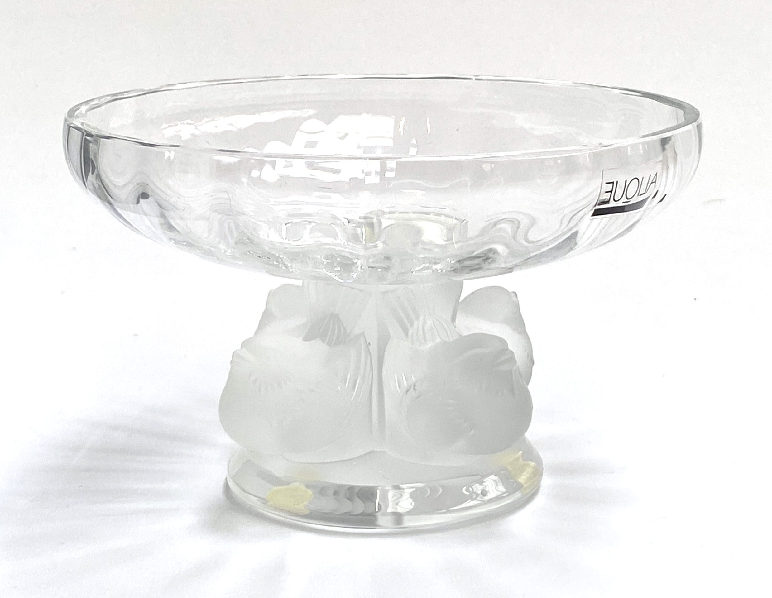 A modern Lalique bonbon dish (repaired), the clear bowl supported by a frosted stem of four birds, - Image 2 of 3
