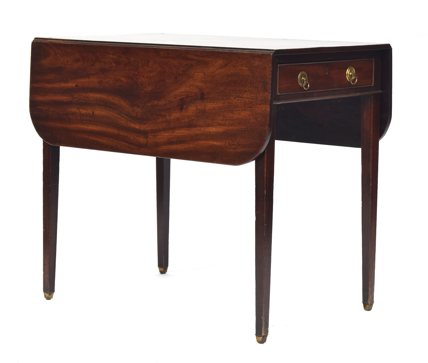 A George III mahogany Pembroke table, single end drawer on square tapered legs with brass caps, 81cm - Image 2 of 2