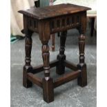 An oak joint stool, with fluted tapered supports, 45x26x59cmH