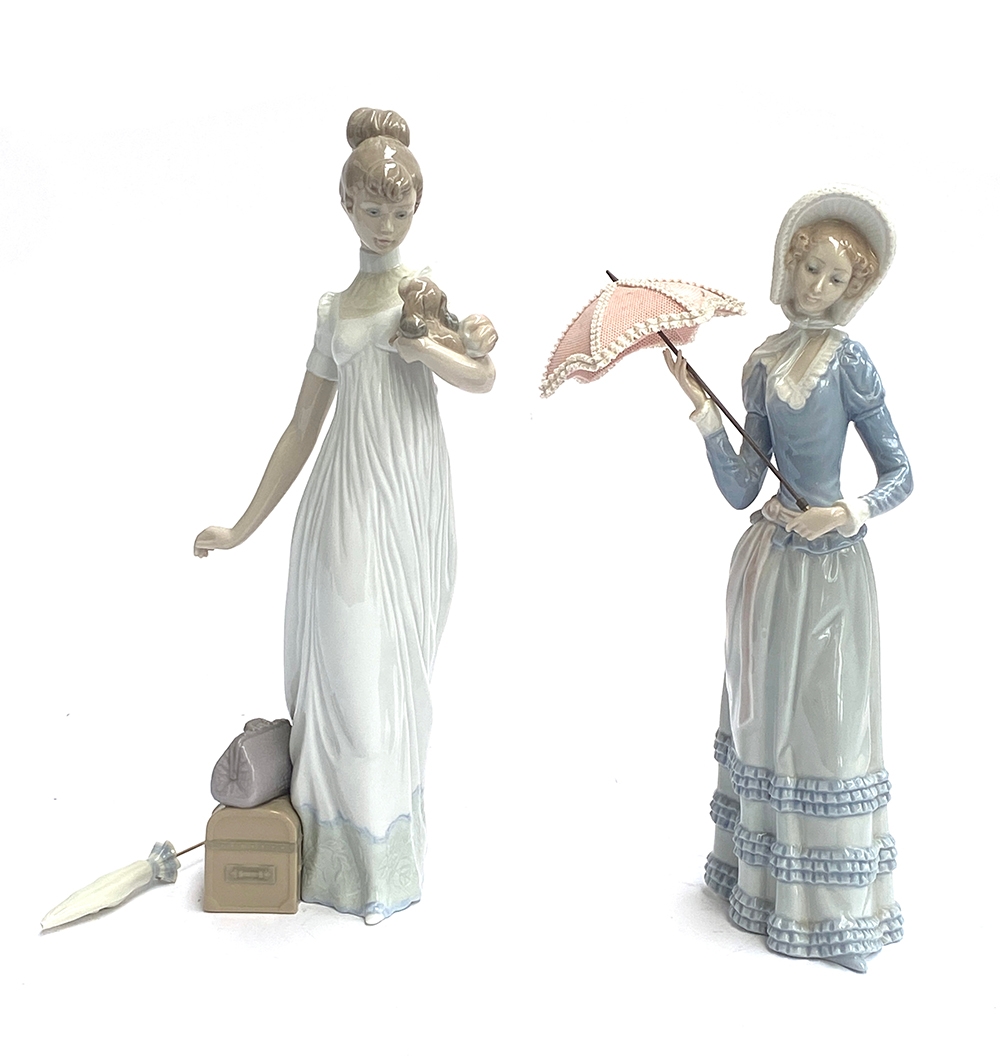 Two Lladro figurines: 'Aranjuez Little Lady' model no. 4879 and 'Travelling Companion', model no.