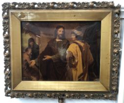 After Heinrich Hofmann, 'Jesus and the Rich Young Man', colour print behind convex glass, 18.5x24cm
