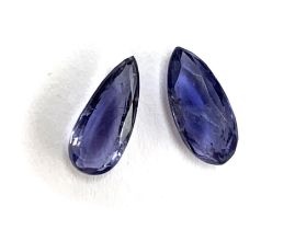 A pair of loose iolite stones, 2.2cts gross weight