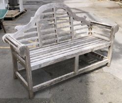 A Lutyen's design teak garden bench, approx 168cmW